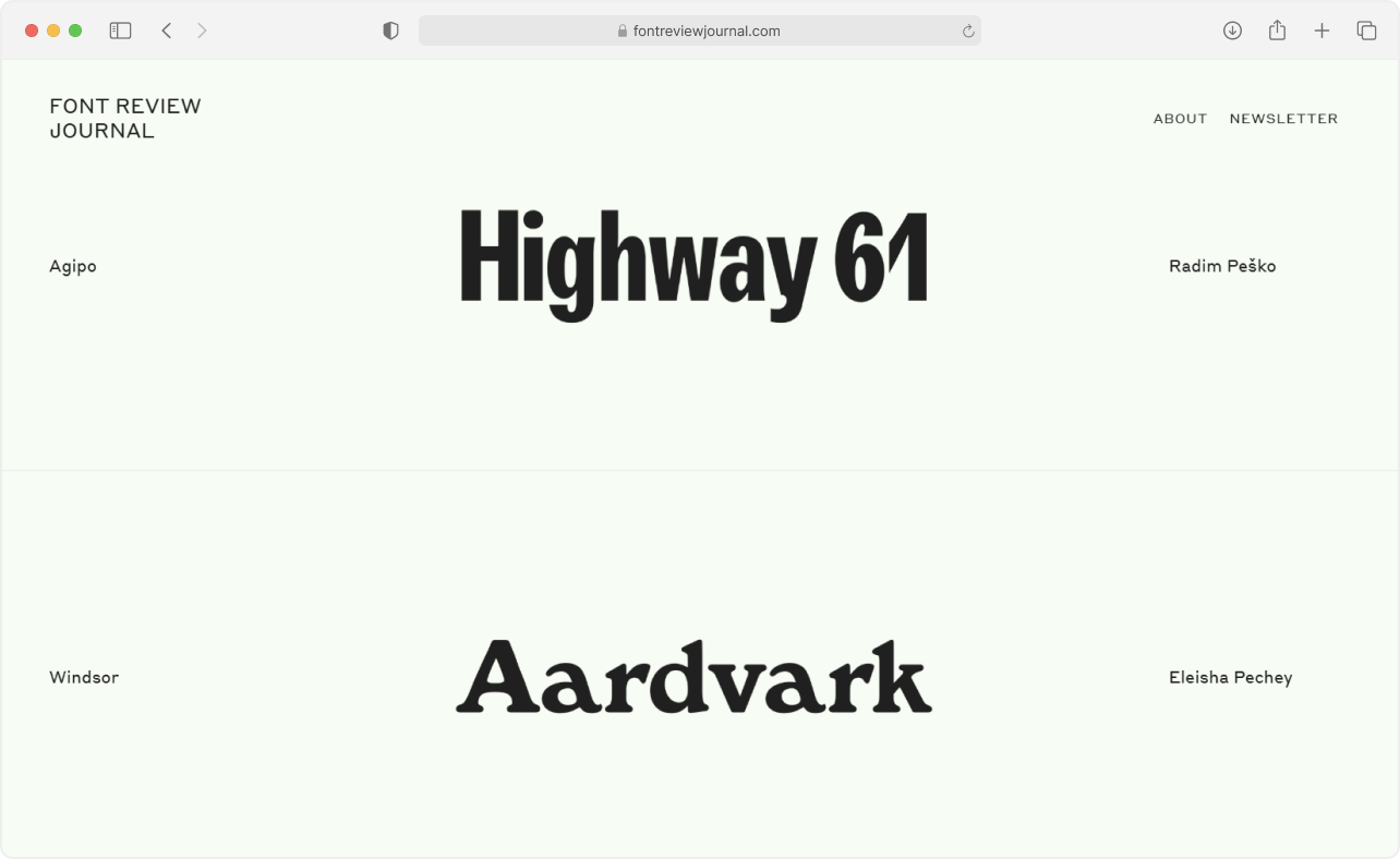 Screenshot from Font Review Journal