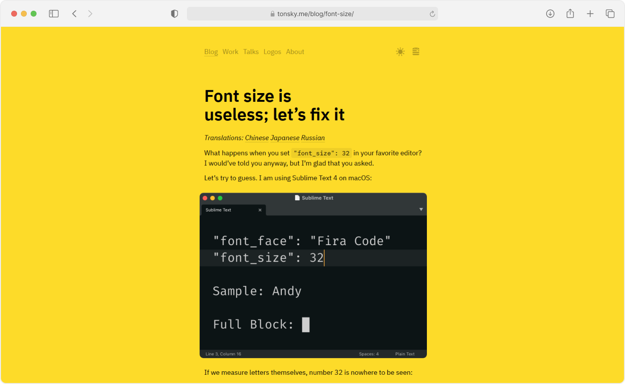 Screenshot of Nikita Prokopov’s article on font size