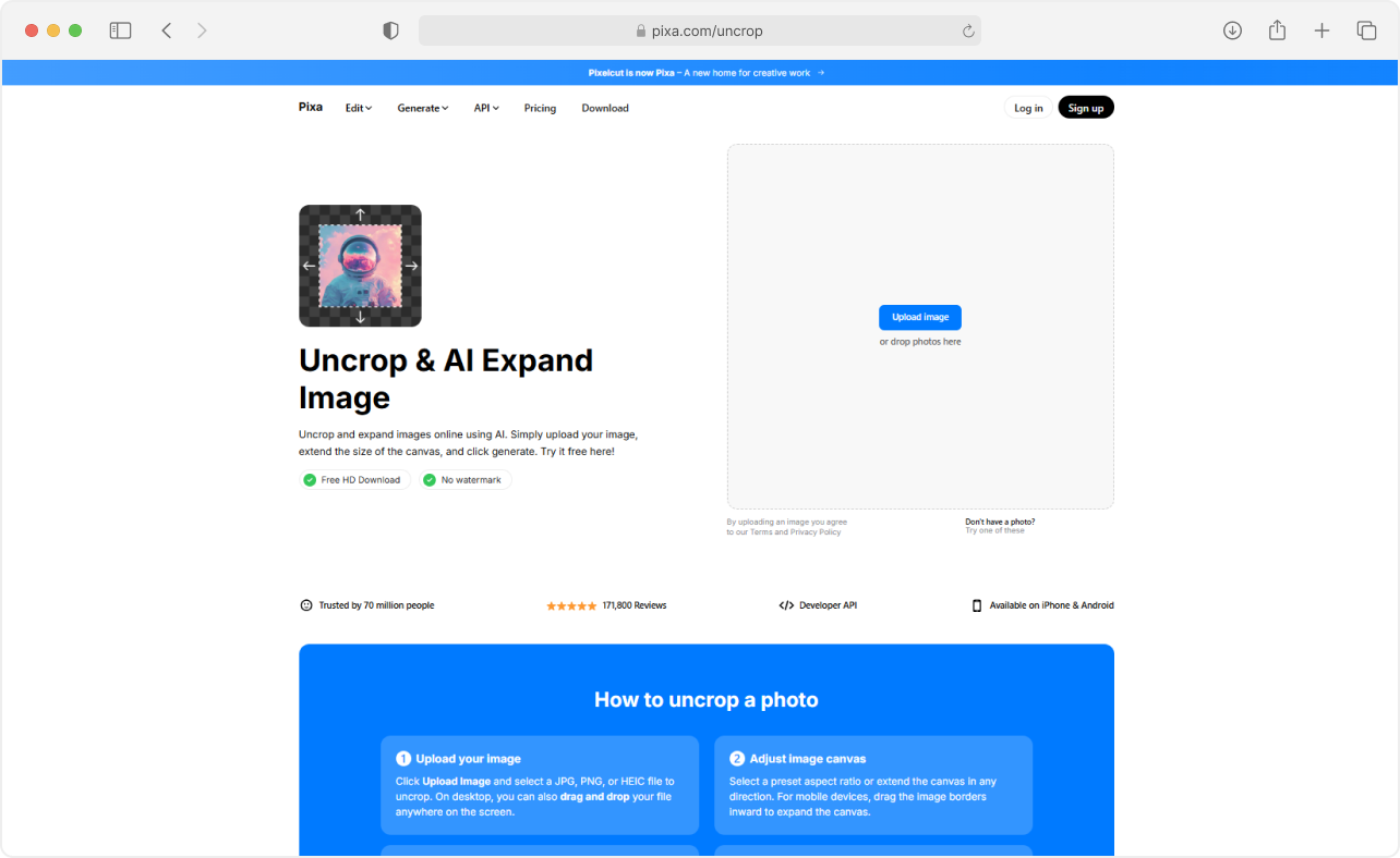 Screenshot of Pixa Uncrop
