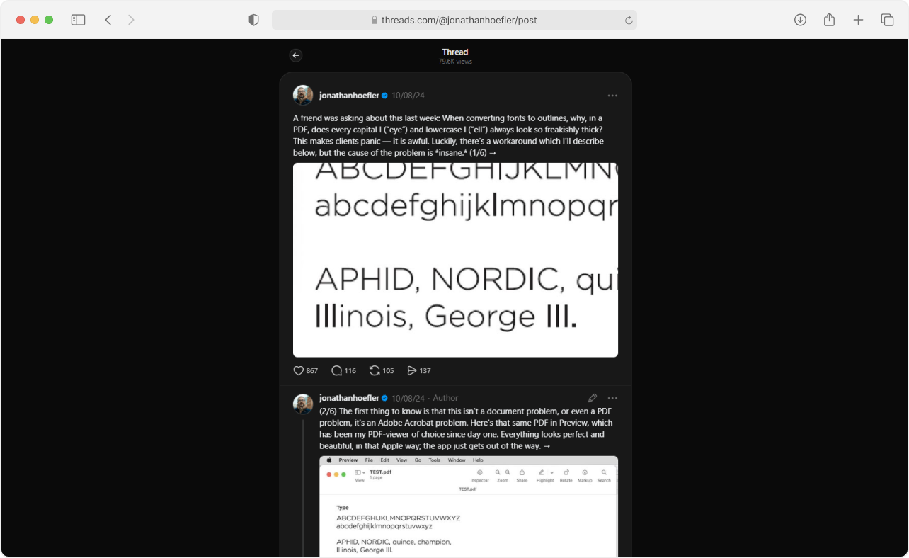 Screenshot of Jonathan Hoefler's thread on Acrobat